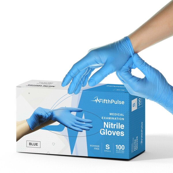 Fifthpulse FMN100, Disposable Gloves, 3 mil Palm, Nitrile, Powder-Free, S, 100 PK, Blue FP-N-100-S-BLE - main
